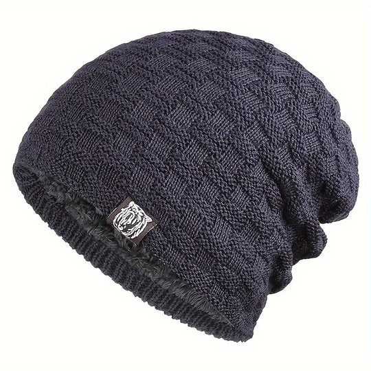 Men's padded warm knitted hat for autumn and winter