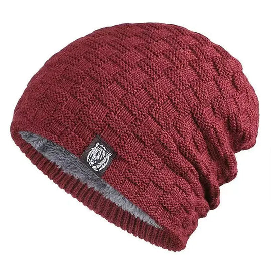 Men's padded warm knitted hat for autumn and winter