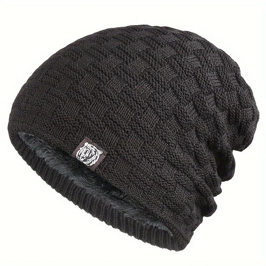 Men's padded warm knitted hat for autumn and winter