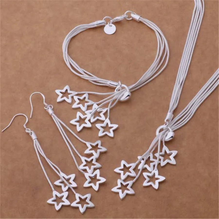 sterling silver classic for women lady wedding star Bracelet necklace