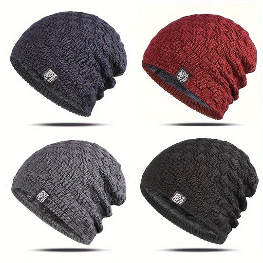 Men's padded warm knitted hat for autumn and winter