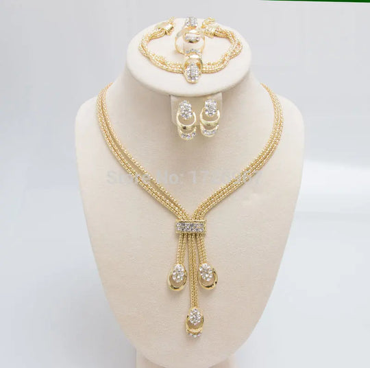 Gold/Silver Color Beads Collar Necklace Bracelet Rings Sets