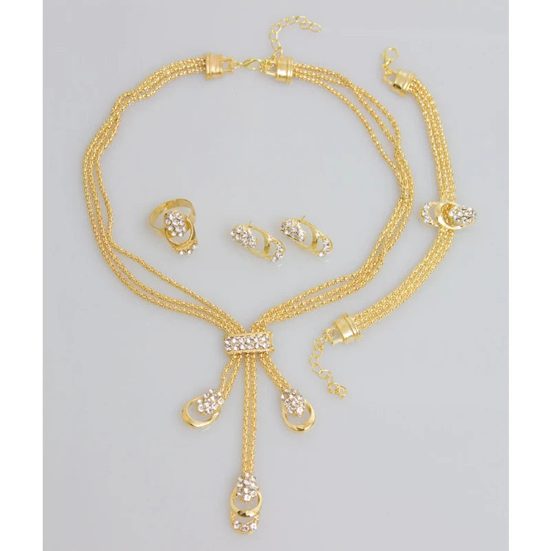 Gold/Silver Color Beads Collar Necklace Bracelet Rings Sets