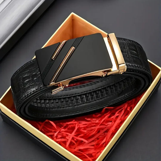 Men Leather Belt Metal Alloy Automatic Buckle Brand Luxury