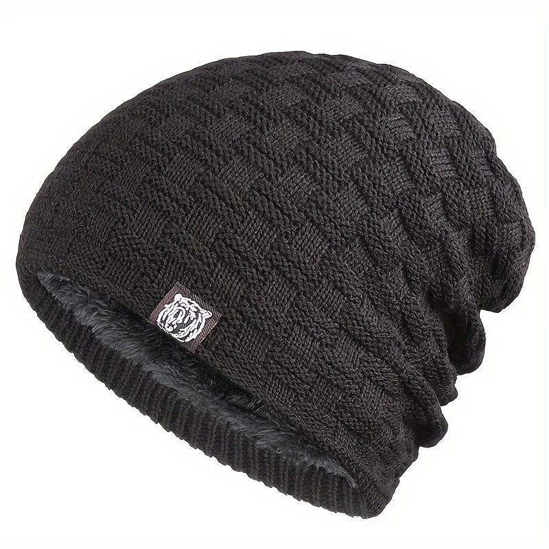 Men's padded warm knitted hat for autumn and winter