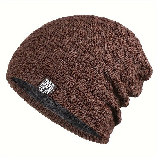 Men's padded warm knitted hat for autumn and winter