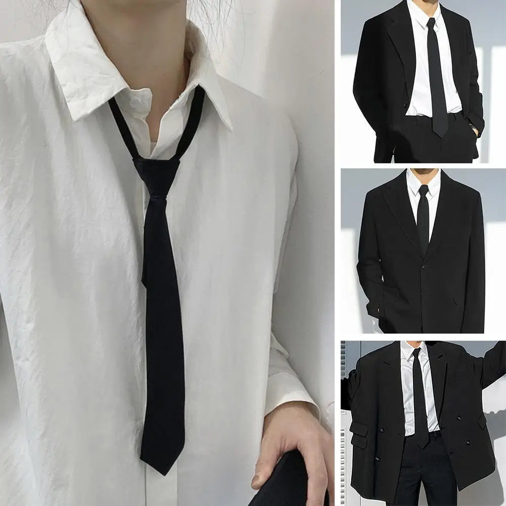 Ties Preppy Style Men Women Black Necktie