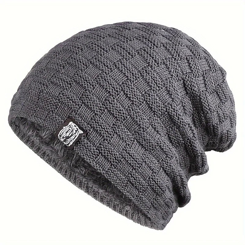 Men's padded warm knitted hat for autumn and winter