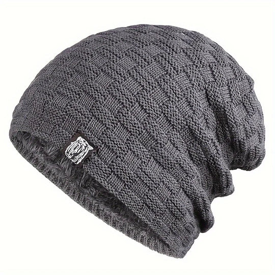 Men's padded warm knitted hat for autumn and winter