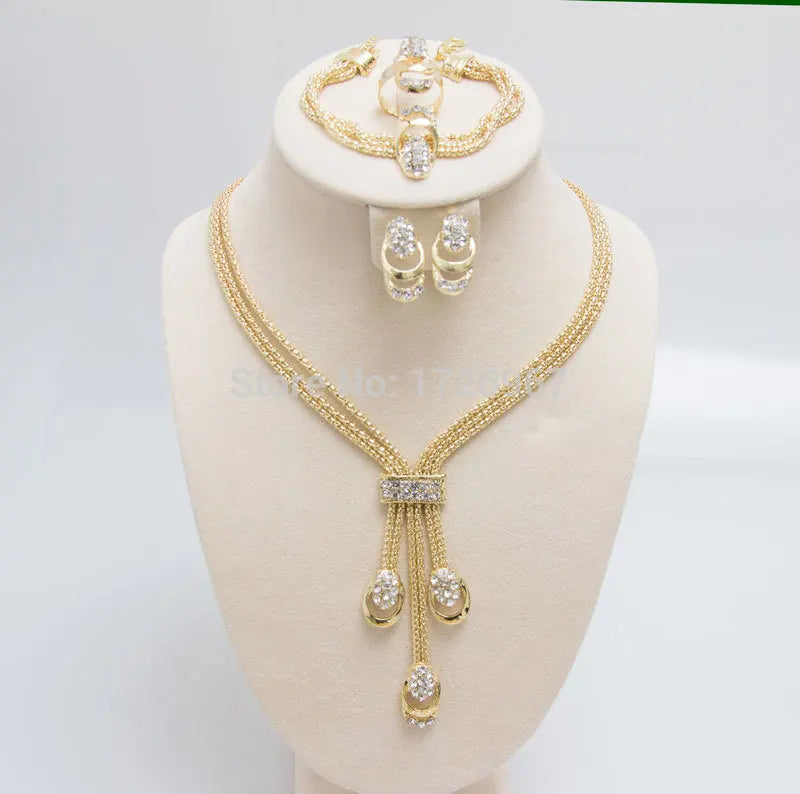 Gold/Silver Color Beads Collar Necklace Bracelet Rings Sets