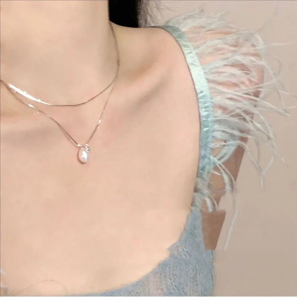 Wear Double Layer Pearl Necklace Light
