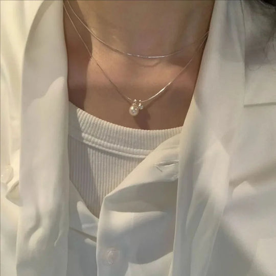 Wear Double Layer Pearl Necklace Light